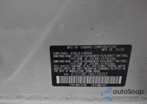 2022 Subaru Crosstrek Sport z USA, uszkodzony, nr VIN JF2GTHRC2NH226097